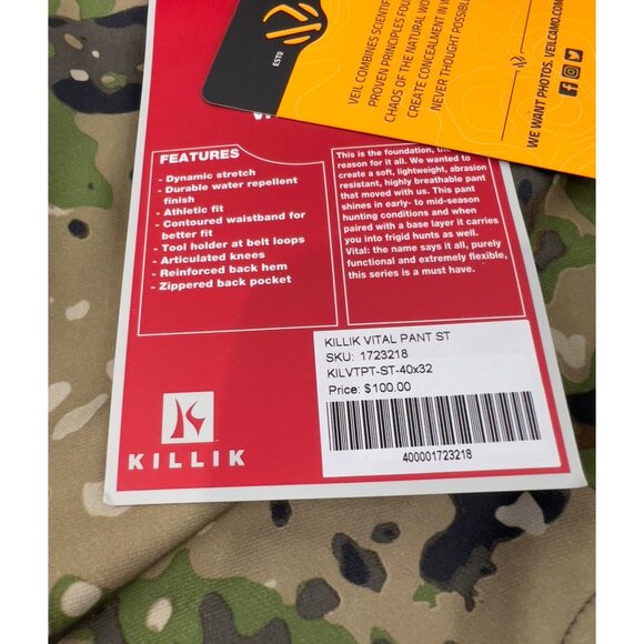 Killik Men’s Vital Camouflage Hunting Pants 40x32 Veil Camo NWT - Picture 4 of 7